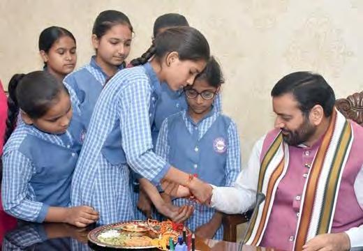 School Girls tie rakhi to Haryana CM Nayab Singh Saini on Raksha Bandhan