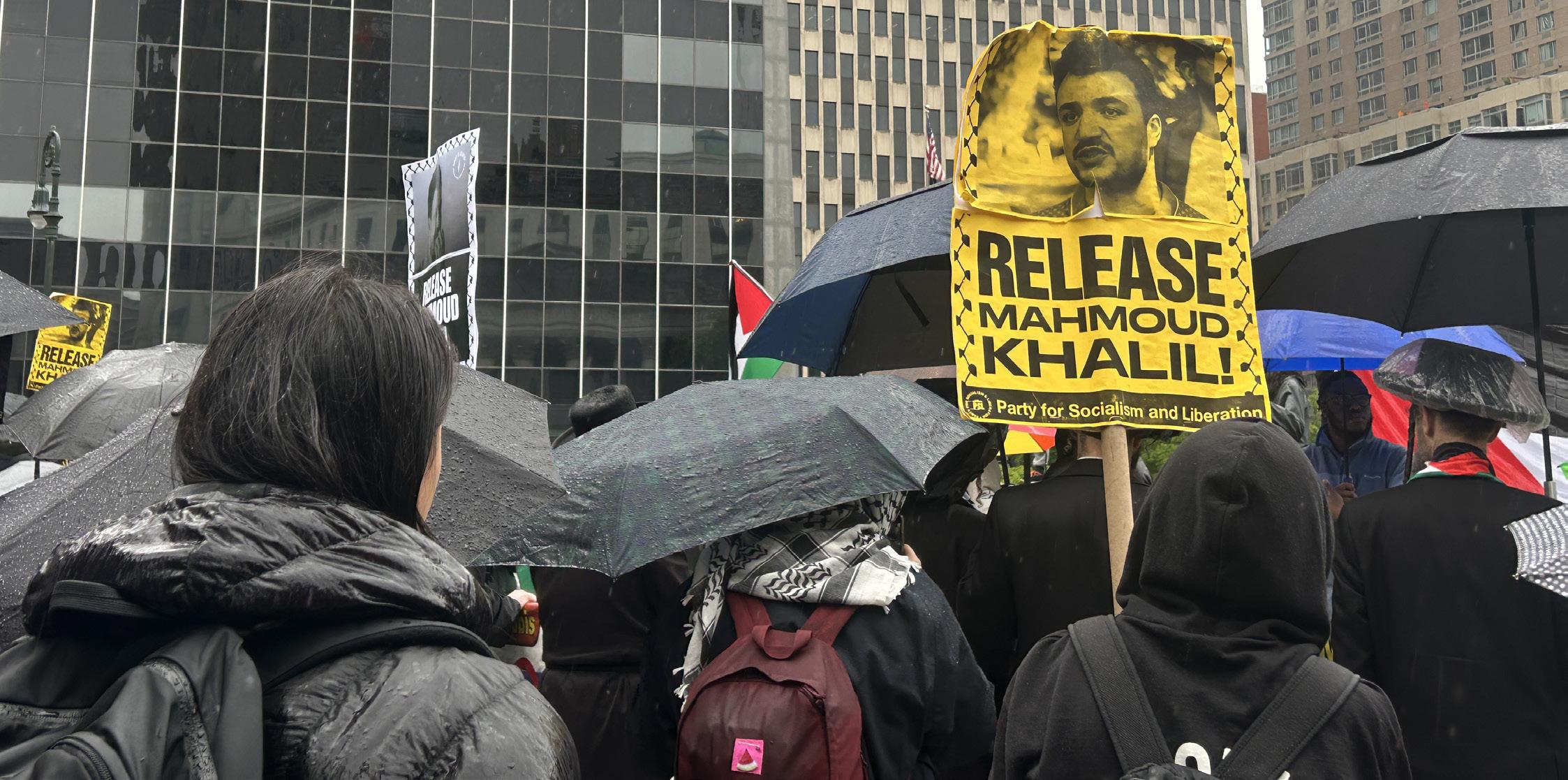 The protest took place simultaneously as the immigration hearing of the Syrian-born Palestinian refugee was being held