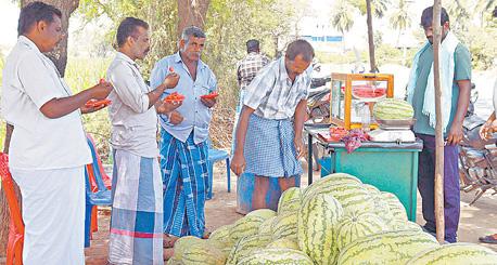 திருத்தணியில் வெயில் தாக்கம் அதிகரிப்பு சாலையோர கடைகளில் பழங்கள் விற்பனை அமோகம்