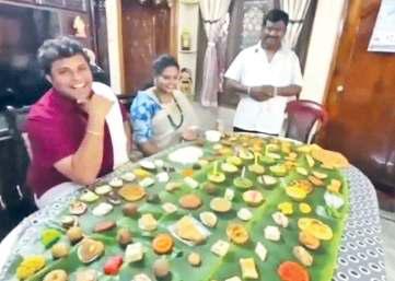 ஆந்திராவில் சங்கராந்தி பண்டிகையையொட்டி 158 வகையான உணவுகளுடன் மருமகனுக்கு தடபுடல் விருந்து