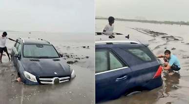 குஜராத் கடற்கரையில் அத்துமீறி ரீல்ஸ் எடுக்க பென்ஸ் காரை கடலில் இறக்கியவர் கைது