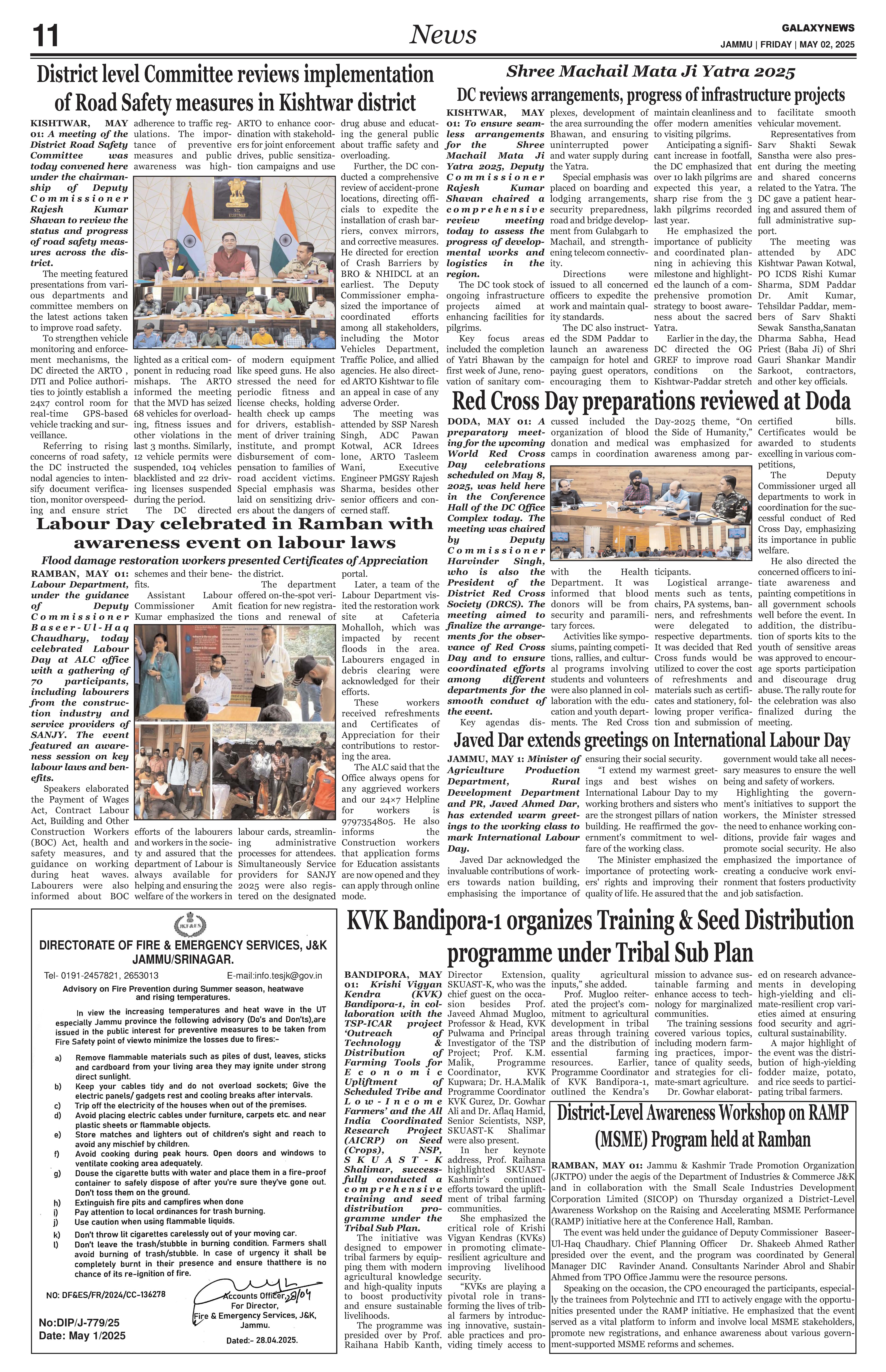 District level Committee reviews implementation of Road Safety measures in Kishtwar district