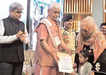 Lieutenant Governor Manoj Sinha hands over appointment letters to 158 NoKs of terror victims in Srinagar