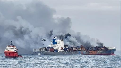 Navy's daring mid-sea rescue stabilises drifting cargo vessel off Kerala coast amid raging fire, high seas
