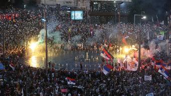 Dozens of anti-government protesters detained during clashes with riot police in Serbia
