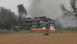 Two dead, several injured as private bus catches fire after coming in contact with live wire in Jaipur