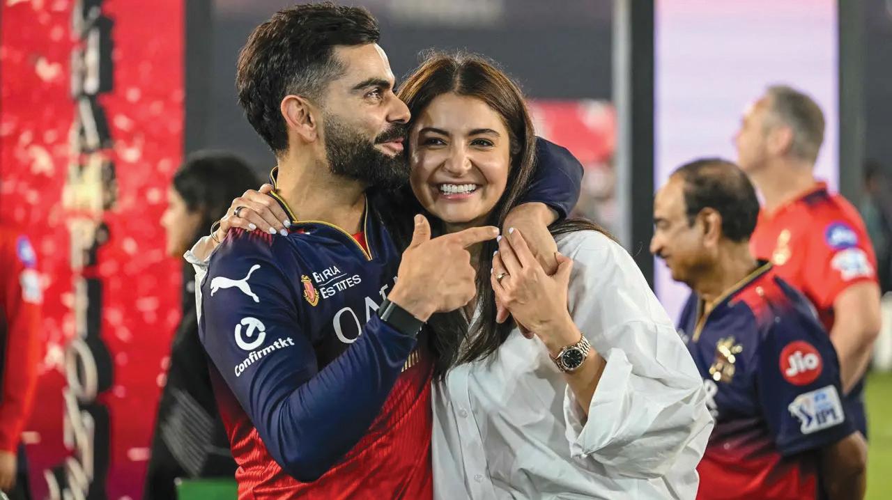 Anushka Sharma and Virat Kohli run toward each other after RCB victory, celebrate with hugs, kisses