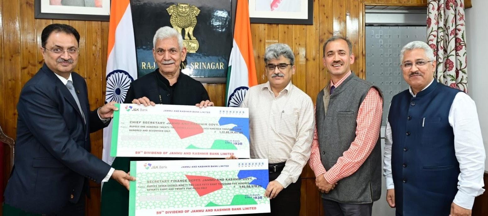 J&K Bank Presents Dividend Cheques Worth Rs. 130.77 Crore to UT Administration