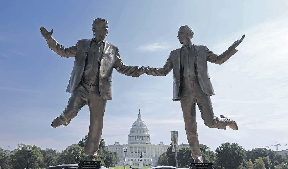 Satirical statue of Trump and Epstein is taken down within 24 hours