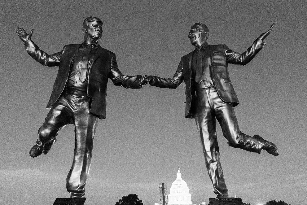 The Trump-Epstein statue is back up