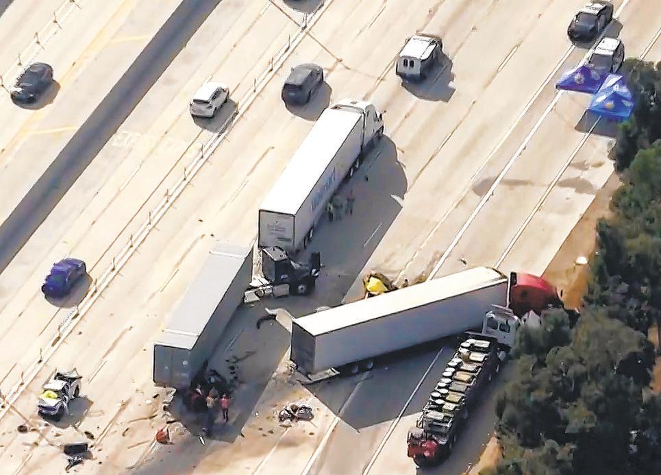 Video emerges of deadly 10 Freeway crash; big-rig driver is arrested on suspicion of DUI