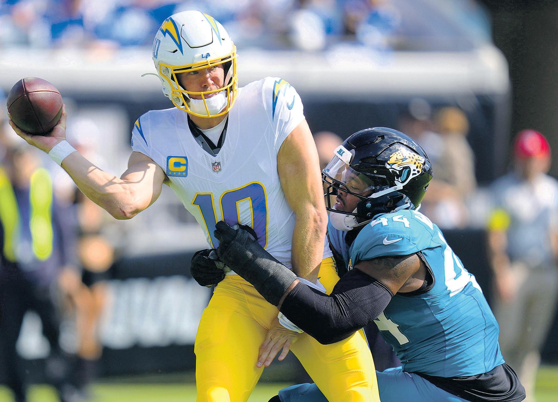 Herbert battered as Chargers bottom out in Jaguars' rout