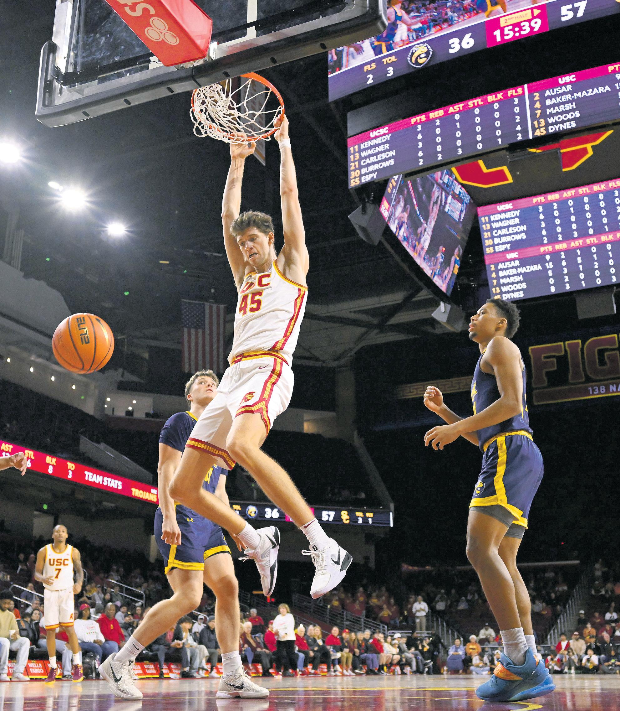 Trojans stomp the Banana Slugs after scramble for an opponent