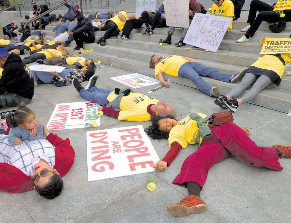 'Die-in' at City Hall calls for safer streets across L.A.